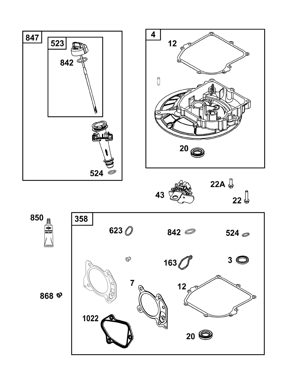Crankcase Cover/Sump And Lubrication Group Diagram and Parts List for 09P902-0010-H5 020000 - 09Z999 Briggs and Stratton Engine